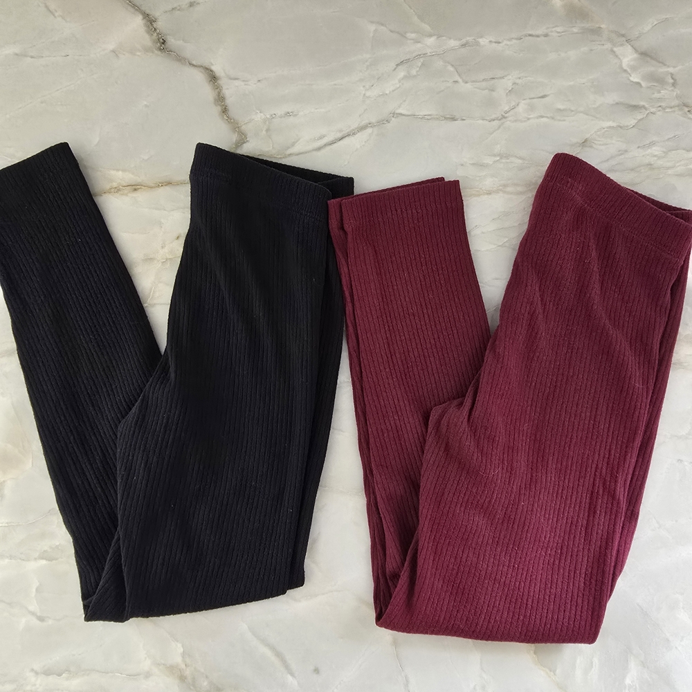 Cat & Jack Kids Ribbed Leggings - Black and Burgundy